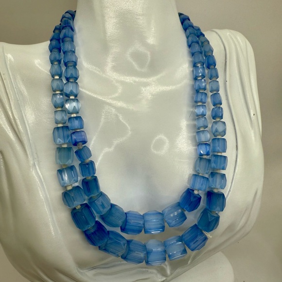Vintage Elegant Blue Glass Beaded Double Strand Necklace & Earrings - Picture 15 of 17